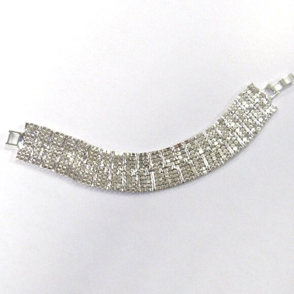 Silver Rhinestone Crystal Sparkle Bracelet Evening Wedding Formal Party - Picture 4 of 4